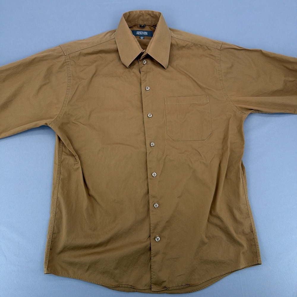 Kenneth Cole Reaction Dress Shirt Men's Medium 15.5 Brown Long Sleeve Button Up - Picture 3 of 9